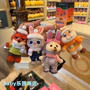 香港迪士尼Q版 疯狂动物城2尼克朱迪芬尼克毛绒挂件公仔钥匙扣包挂