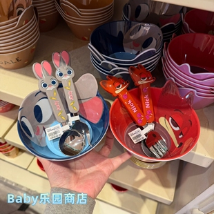 香港迪士尼 疯狂动物城2朱迪尼克勺子叉子餐具塑料碗儿童趣味碰