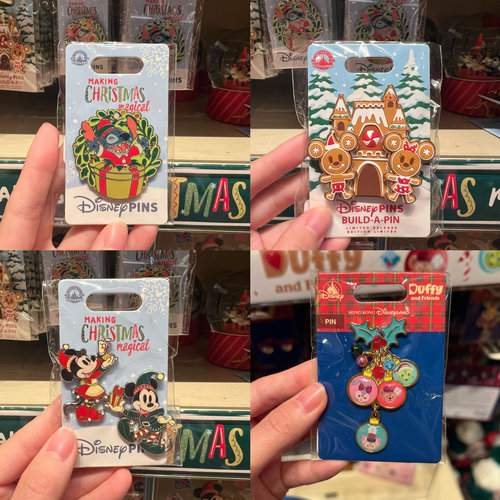 香港迪士尼 2024圣诞节米奇米妮奥乐米拉雪莉玫史迪奇动漫徽章pin