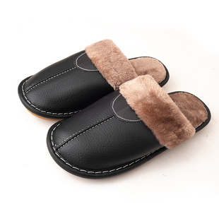 厚 冬季 真皮头层牛皮拖鞋 加绒男女通用家居鞋 子保暖室内防滑棉拖鞋