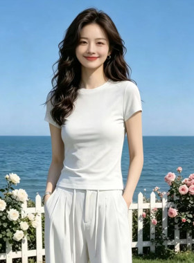 极简风正肩短袖t恤女2026新款简约百搭修身显瘦棉质爆款女士上衣