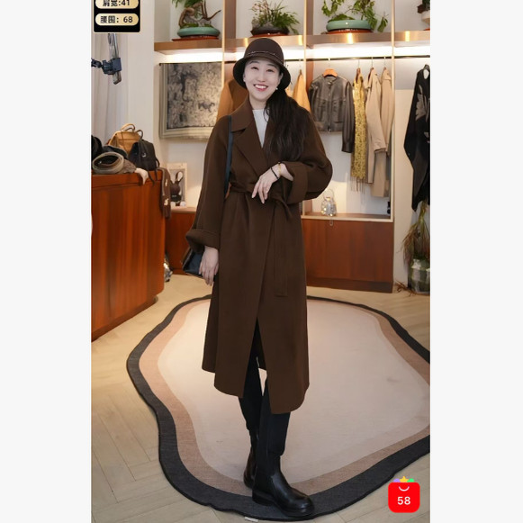 【设计总监然姐】全羊绒大衣外套女中长款秋冬大衣624006 衣长112