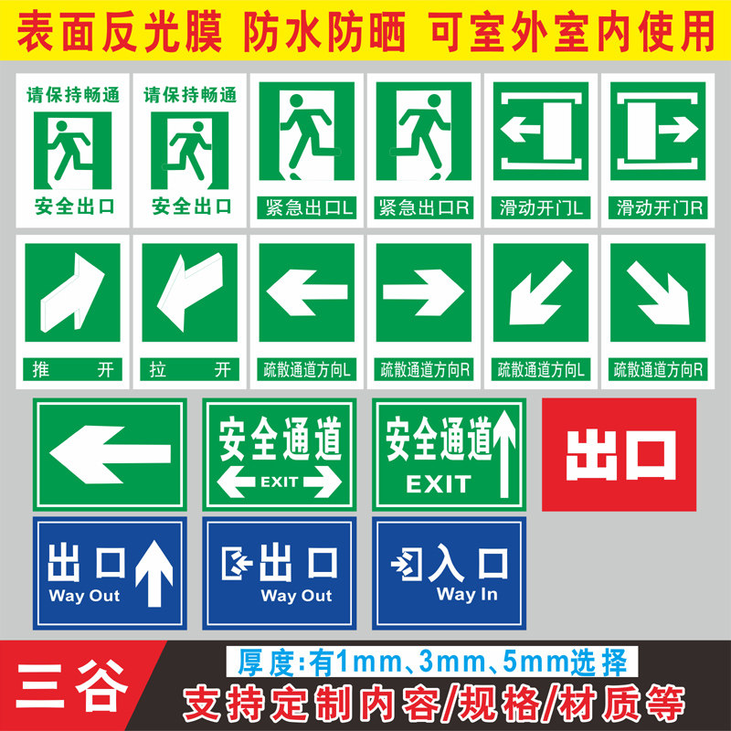 请保持畅通紧急安全出口左右滑动开门lr推开拉开疏散通道方向安全通道