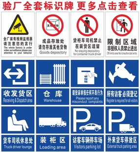 监控来访人员访客登记休息处装柜卸货区货车辆停放区佩戴员工证成品出口存放区限制区GRS反恐验厂车间标识牌
