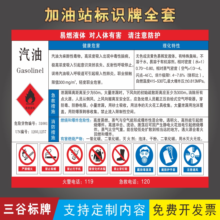 汽油职业危害告知牌加油站标牌