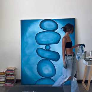 当代艺术蓝调椭圆抽象装饰画极简风展厅客厅软装挂画小众艺术壁画