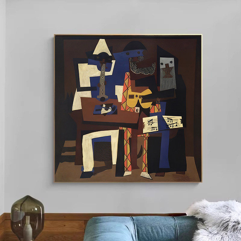 毕加索装饰画三个音乐家人物抽象超现实主义挂画大师明家钢琴房画