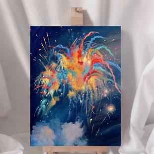 《璀璨烟花》多巴胺客厅装饰画七彩祥云烟花玄关挂画艺术餐厅壁画