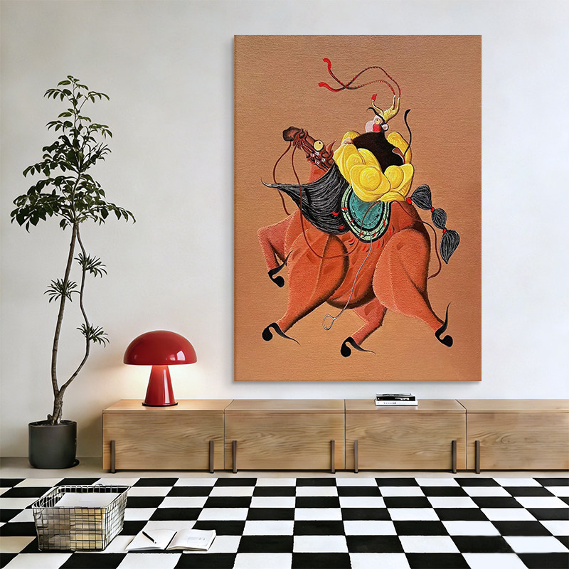 小众艺术复古客厅装饰画抽象马猴启运寓意书房壁画高级感玄关挂画