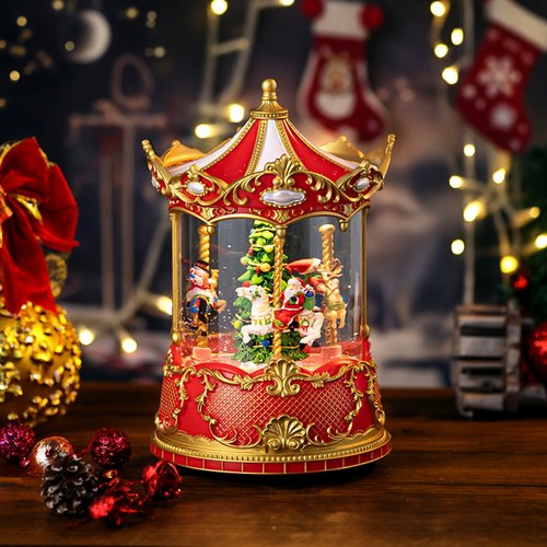 圣诞节旋转木马八音盒下雪水晶球