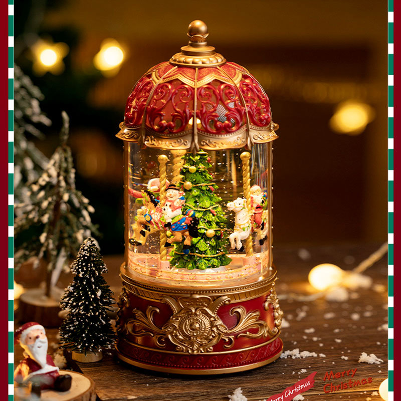 圣诞节旋转木马八音盒下雪水晶球