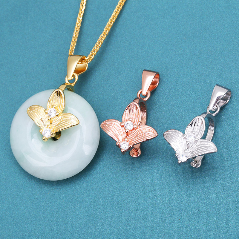 S925纯银吊坠扣花朵款小号平安扣夹扣diy手工玉石碧玉扣头翡翠扣