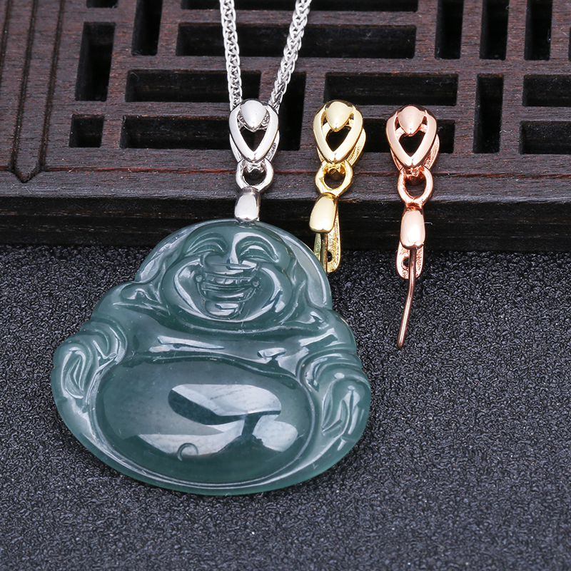 S925纯银扣斜孔吊坠扣连接扣diy玉佛观音翡翠玉坠扣小佛瓜子扣头