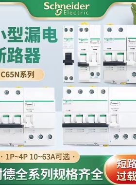 施耐德A9空气开关IC65N 2PC63A家用总闸带漏电保护器1P+N漏保空开