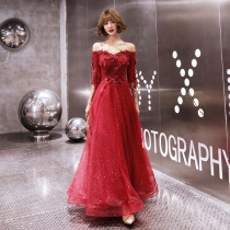 Wedding Toast bride autumn and winter 2019 red one shoulder pregnant women's high waist dress women's belly covering long sleeves show thin