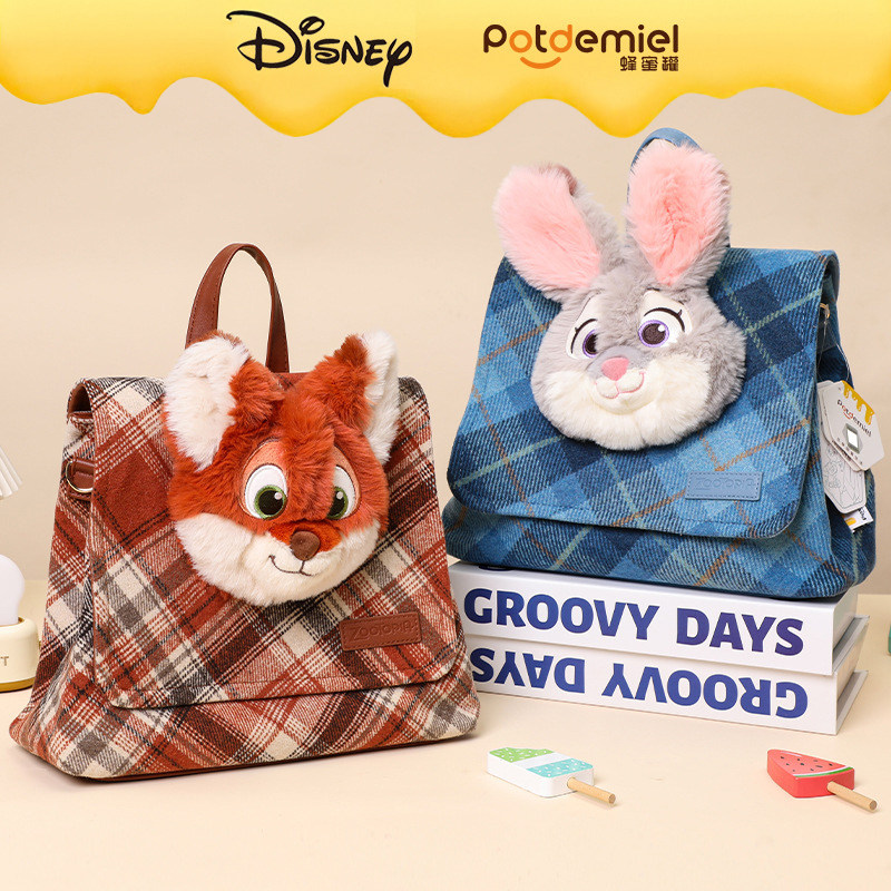 迪士尼正版疯狂动物城朱迪单肩斜挎包尼克双肩包格纹手提女包米奇