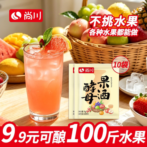 尚川果酒曲子葡萄桔子火龙果青梅自制水果酒专用酵母发酵粉1g/袋