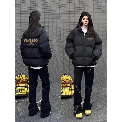 美式黑色立领棉服女冬季新款爆款防风保暖宽松慵懒风秋冬棉衣外套