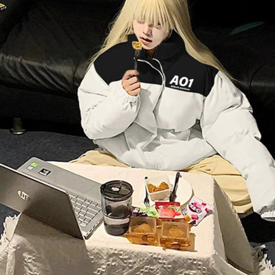 撞色学生立领羽绒棉服女秋冬