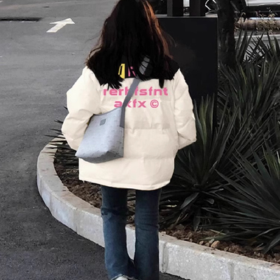 立领拼色羽绒棉服女2024