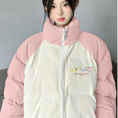 奶fufu可爱拼色羽绒棉服女