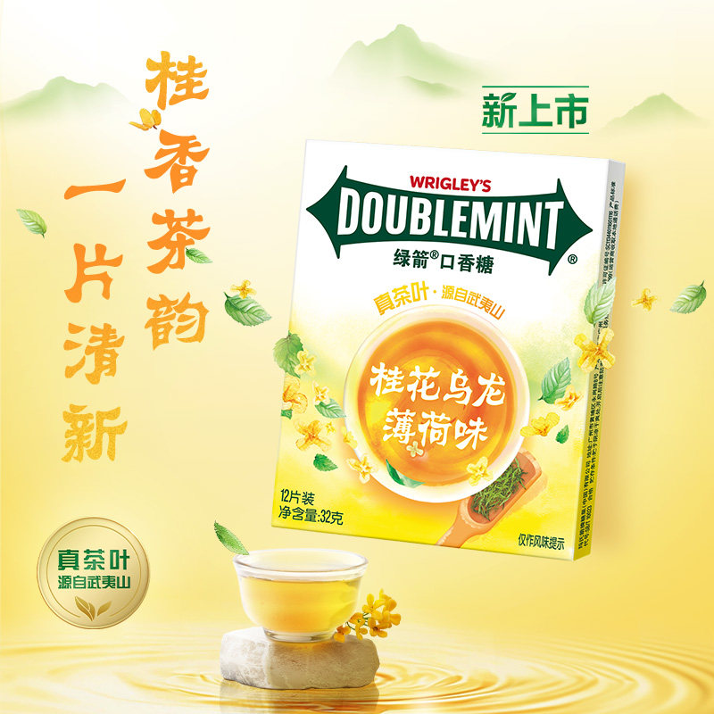 绿箭新品口香糖清新口气接吻桂花乌龙12片X6盒装草本零食办公室