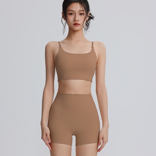 撸铁女孩春秋季健身房短裤背心运动套装跑步瑜伽服带胸垫修身显瘦