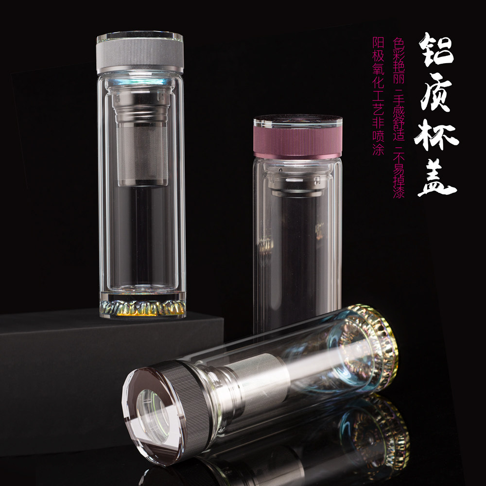 韩科玻璃杯双层透明泡茶杯水晶新款水杯车载商务隔热男士高档杯子