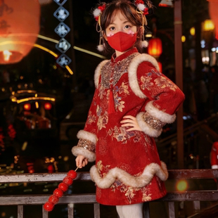 女童汉服中式马面拜年唐装冬装儿童旗袍新款女孩新年国风套装加厚