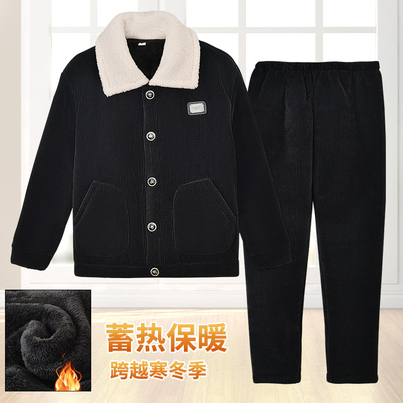三层保暖冬季加厚保暖睡衣外套棉衣男休闲棉袄棉衣加绒潮派灯芯绒