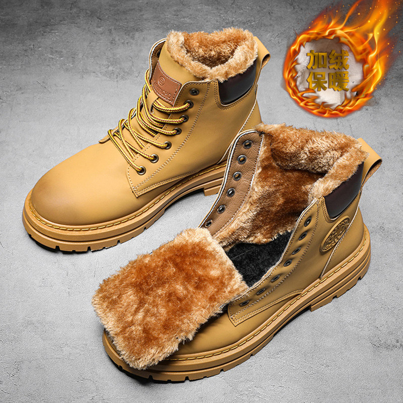 MARTIN BOOTS MENS SHOES WINTER VELVET WARM THICKENED TWO COTTON SHOES HIGH-TOP BRITISH MENS WORKWEAR HUIZHOU RHUBARB LEATHER BOOTS