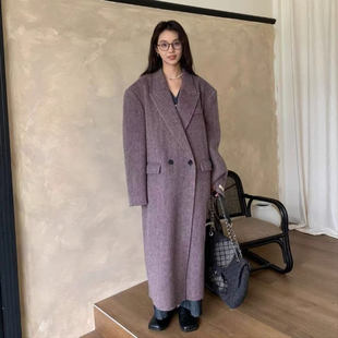 25年秋冬新款人字纹双面羊绒大衣女长款过膝宽松羊毛呢外套阔版韩