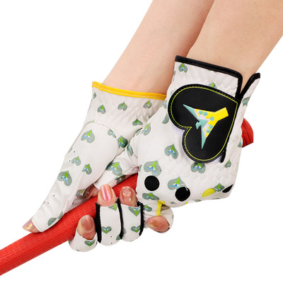 高尔夫手套女士露指可触屏轻薄透气运动手套 防滑PU拼接布手套