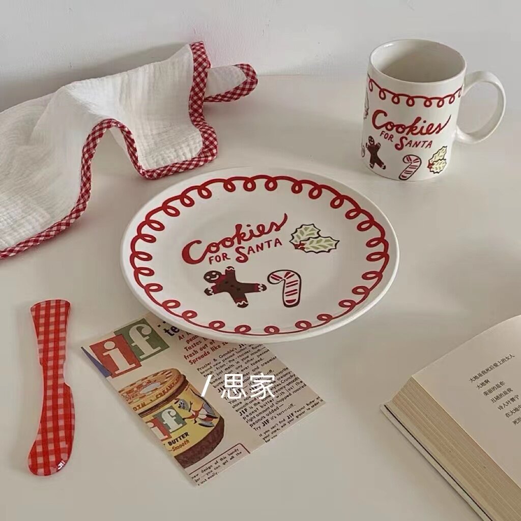 ins风韩国陶瓷盘子卡通姜饼人创意马克杯蛋糕盘甜品盘点心碟