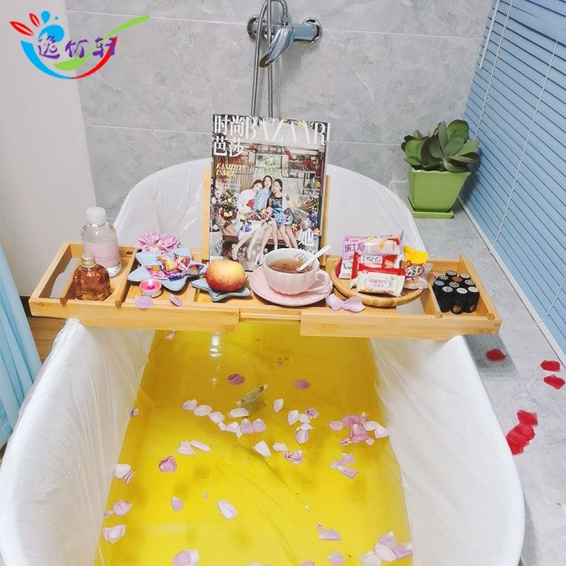 浴缸架欧式伸缩防滑泡澡红酒架竹制多功能ipad手机支架浴缸置物架