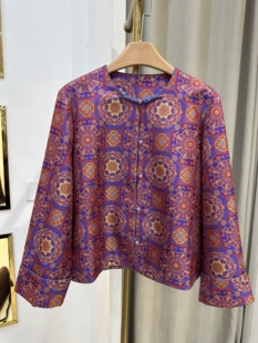 100%桑蚕丝非遗蜀锦新中式 上衣女锦缎织绣宽松国风外套1939