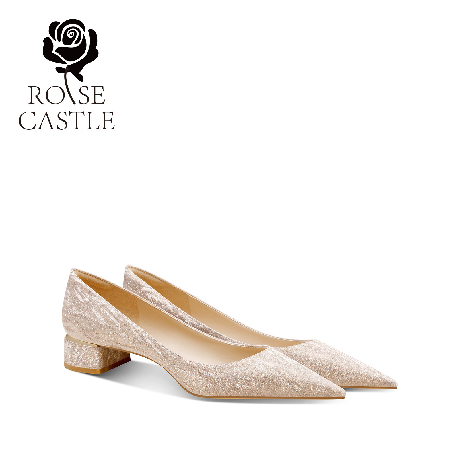 rosecastle平跟不累脚水晶婚鞋女图片