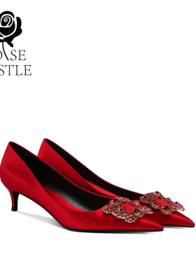 rosecastle婚宴鞋秀禾婚鞋女小高跟敬酒鞋中式红色新娘鞋水钻单鞋