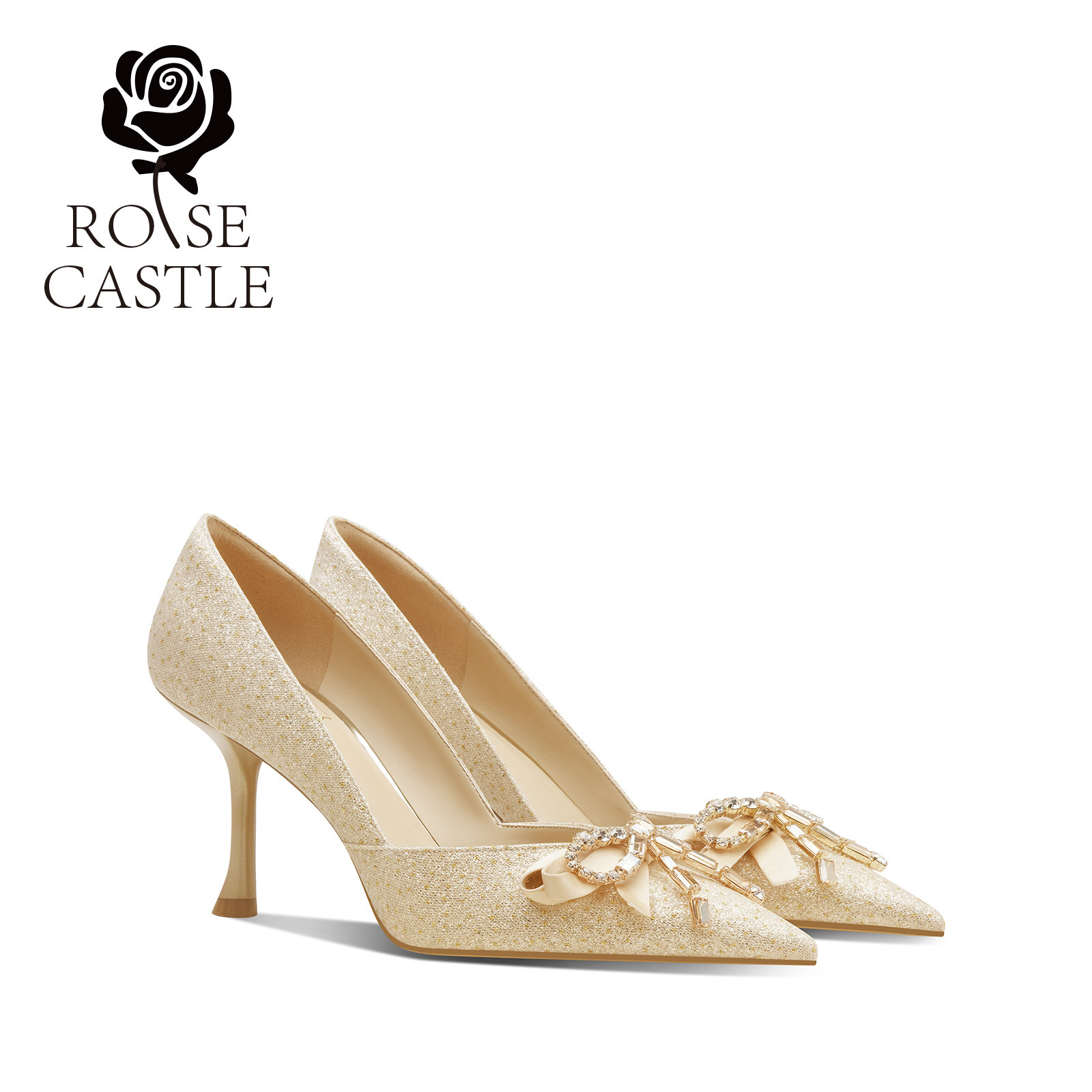 rose castle秀禾婚纱两穿香槟色蝴蝶结婚鞋女订婚鞋新娘鞋高跟鞋,女鞋,婚鞋,淘宝优惠券,粉丝福利购,淘宝优惠卷