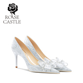 女新娘鞋 rose 蝴蝶结成人礼银色高跟单鞋 水晶订婚鞋 castle婚鞋 女