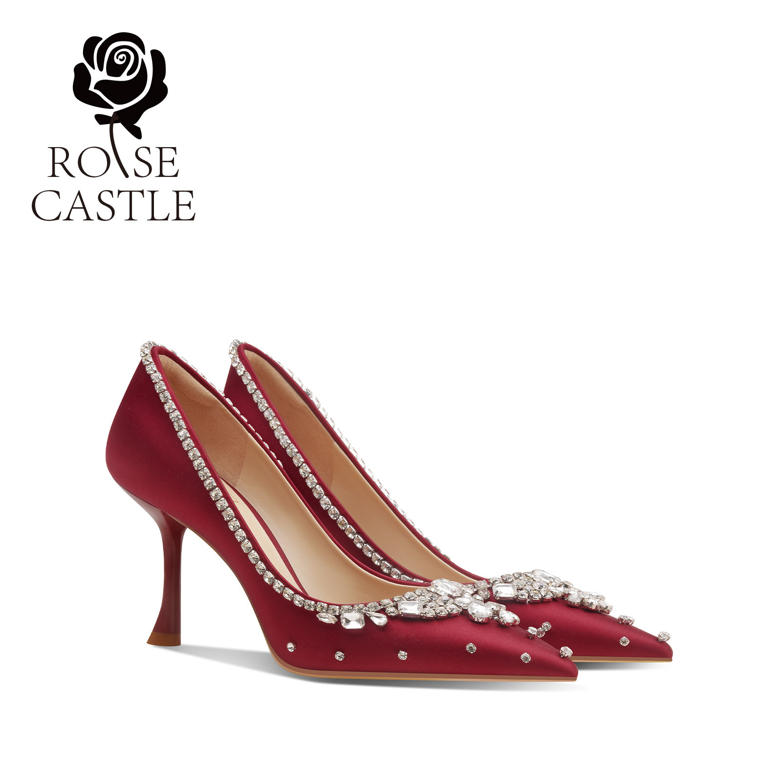 rosecastle秀禾红色缎面婚鞋女绝美不累脚结婚新娘鞋订婚鞋高跟鞋,女鞋,婚鞋,淘宝优惠券,粉丝福利购,淘宝优惠卷