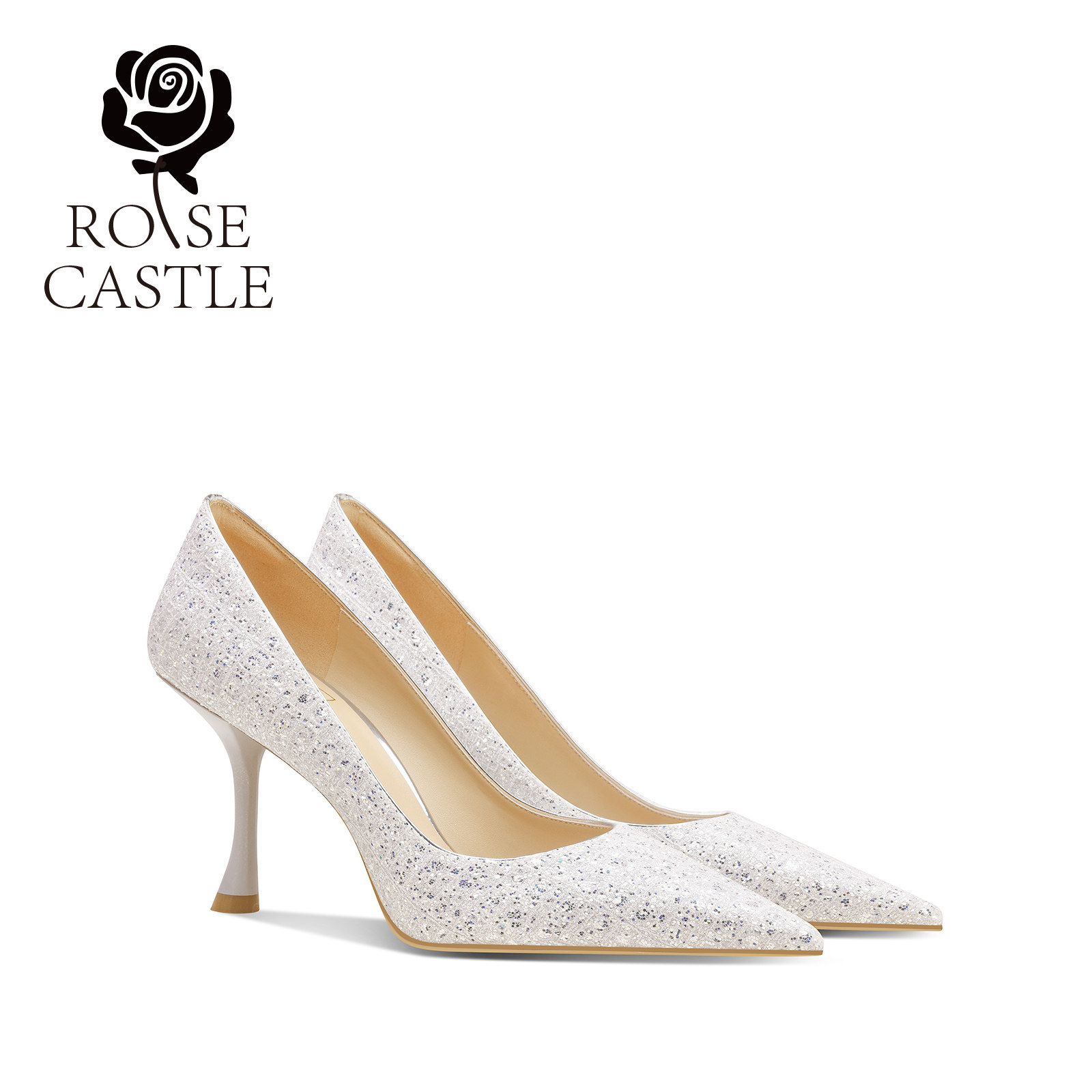 rosecastle 婚鞋女新娘鞋亮片尖头不累脚高跟鞋日常婚礼两穿单鞋,女鞋,婚鞋,淘宝优惠券,粉丝福利购,淘宝优惠卷