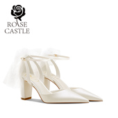 包头凉鞋 月影浮光 婚鞋 女粗跟不累脚新娘高跟鞋 rose castle法式