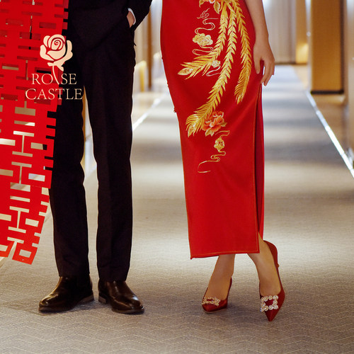 rosecastle中式高跟婚鞋敬酒鞋