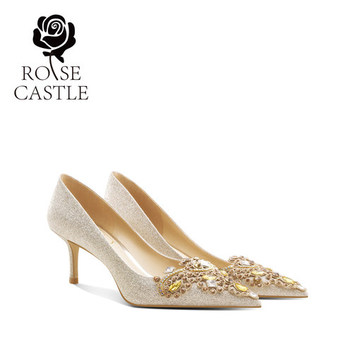 roseCastle金色高跟单鞋