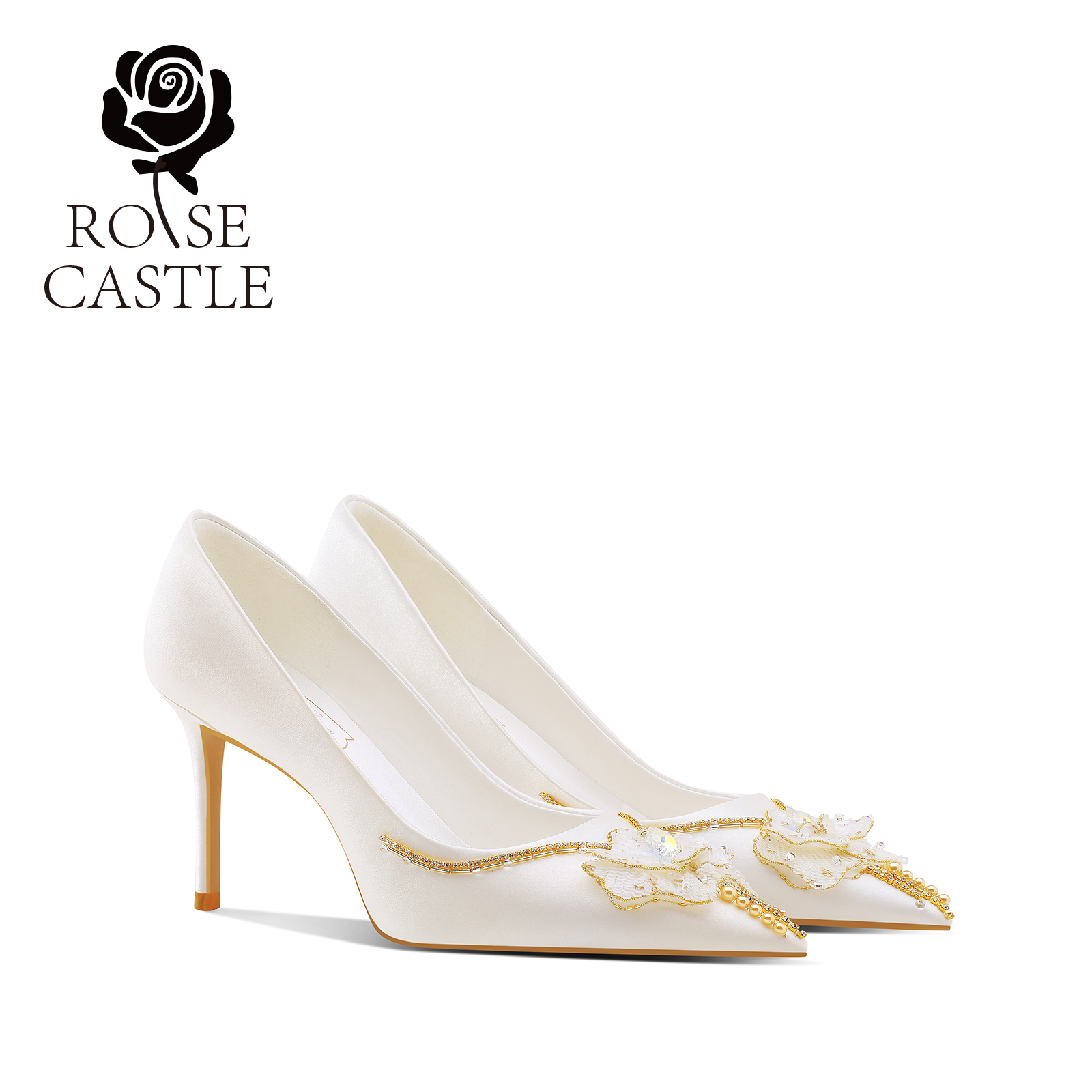 白色手工轻奢高跟婚鞋女