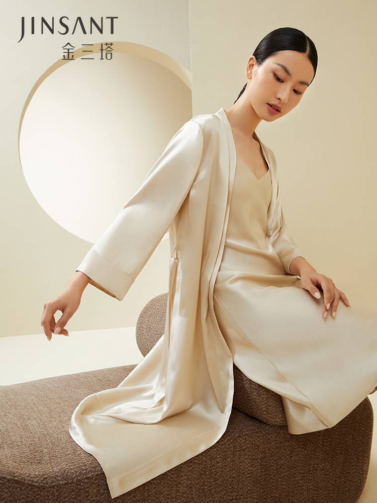 金三塔重磅真丝睡衣2023年春夏新品女士长袍高端新娘婚礼晨袍睡袍