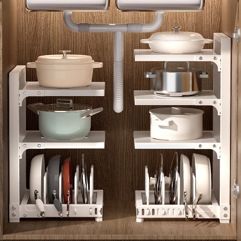 锅具收纳架家用多功能厨房置物架多层橱柜内下水槽灶台分层锅架子