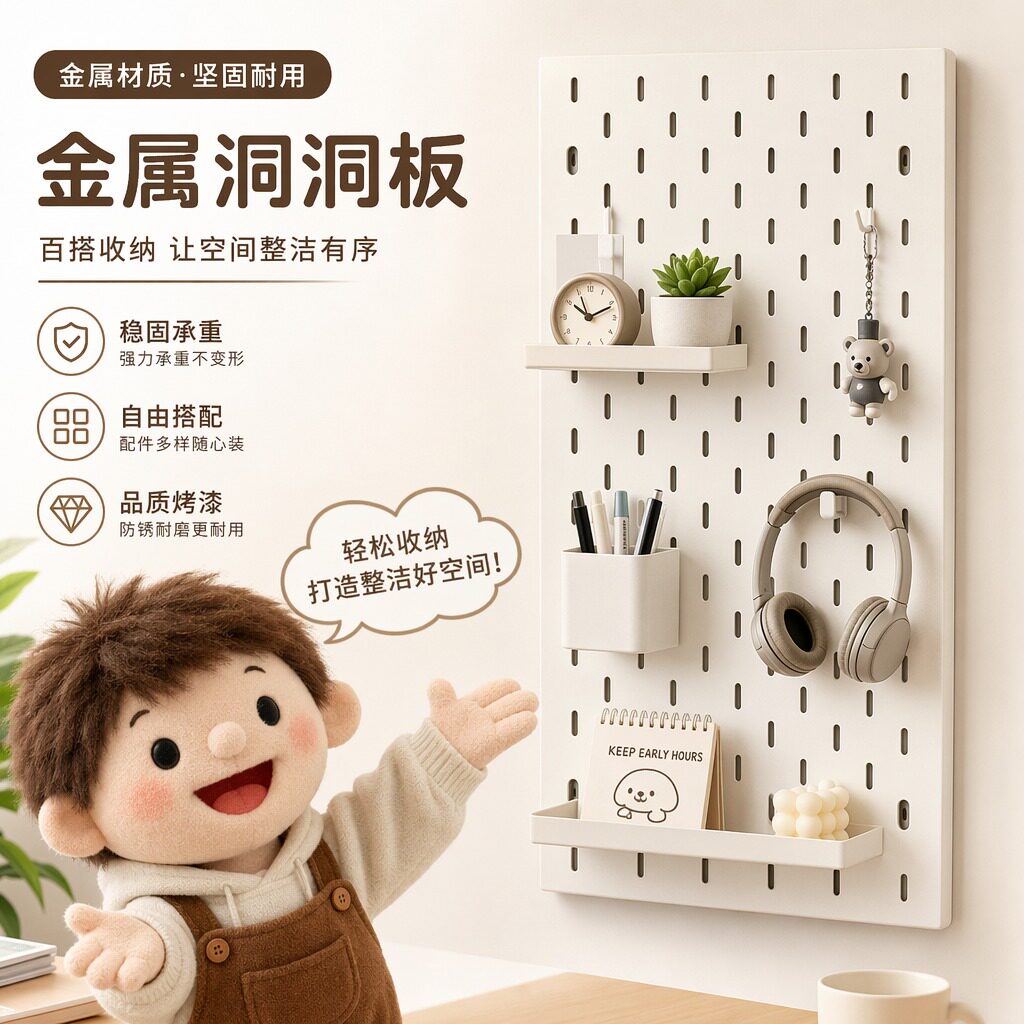 金属洞洞板墙面置物架可定制DIY收纳展示架超强承重磁吸