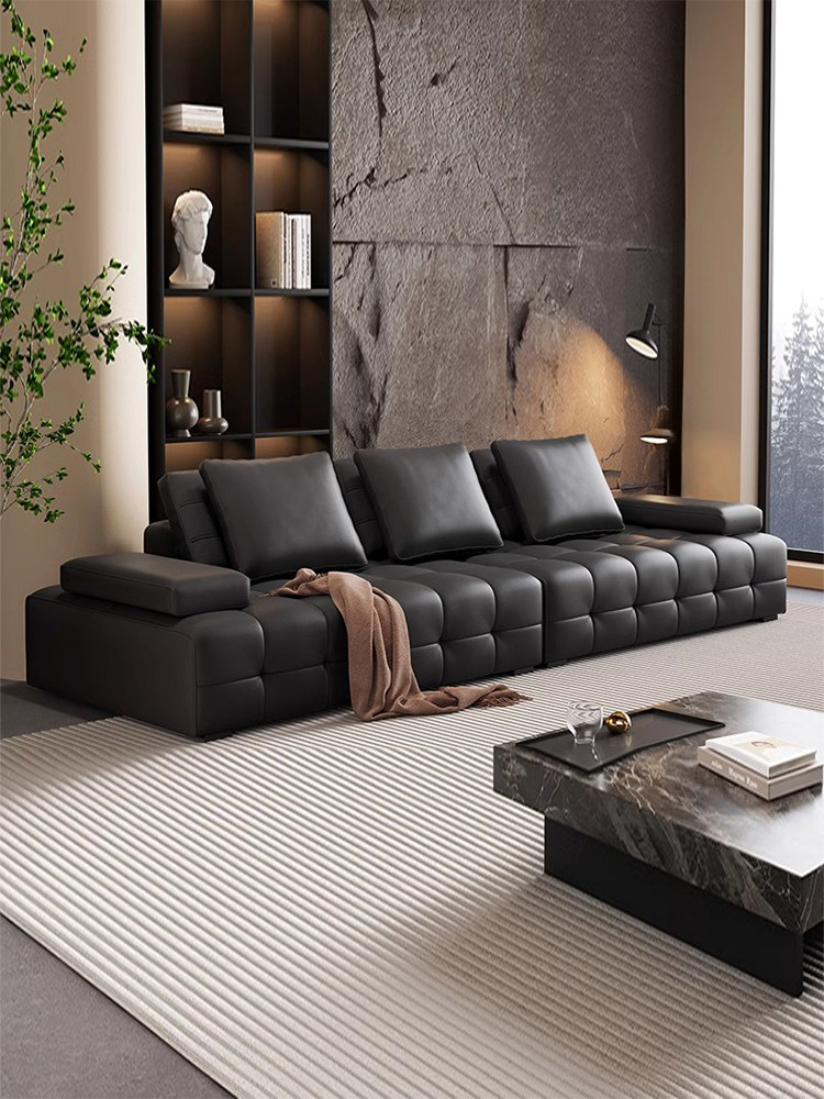 意式极简真皮客厅劳伦斯沙发现代简约别墅大户型直排皮艺沙发组合